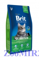 BRIT PREMIUM CAT STERILIZED для взрослых кастрированных котов и стерилизованных кошек с курицей и куриной печенью