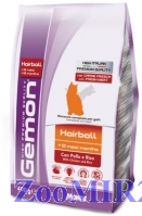 Gemon Cat Hairball корм для выведение шерсти для взрослых кошек с курицей и рисом