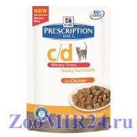 Hill's Prescription Diet  Feline с/d Urinary Stress Курица, при МКБ, цистите, при стрессе, 85гр. (пауч)